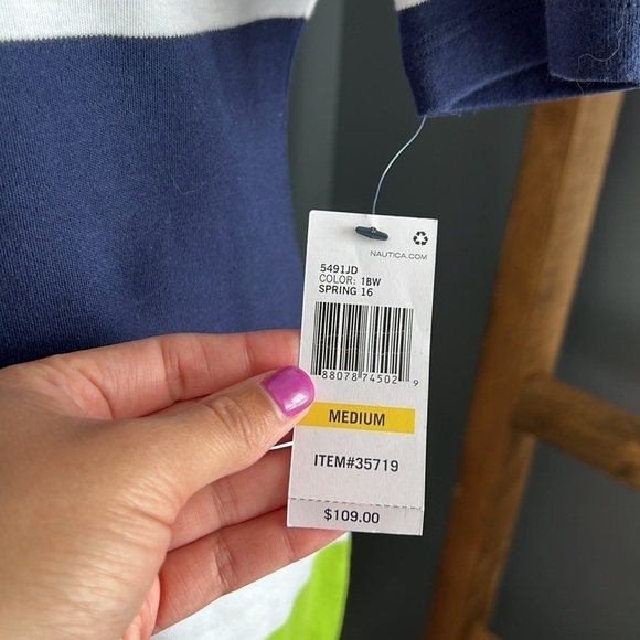 Nautica Multi Color Block Shirt Dress Button Detail Summer Office Sz M NWT - Picture 4 of 9